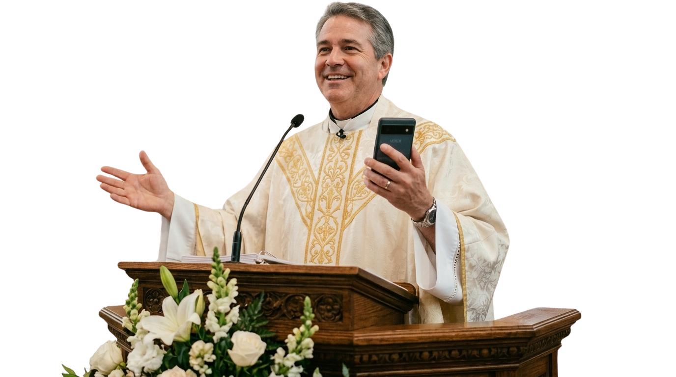 Padre compartilhando mensagem de fé
